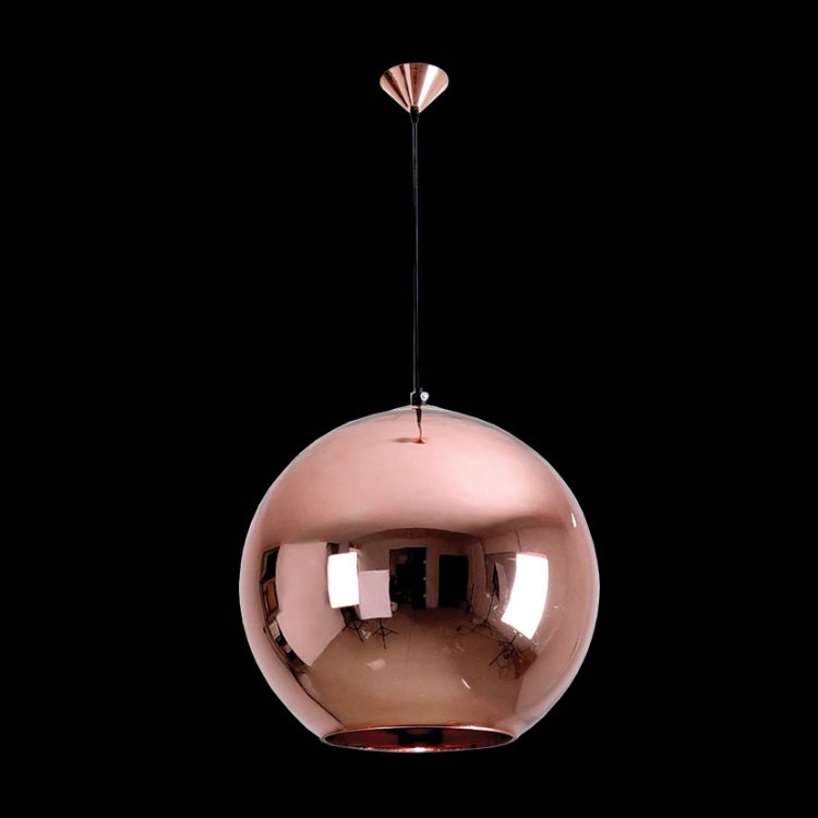 Large glass ball pendant light with copper finish and E27 fitting