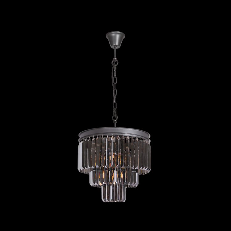 230V 40W E14 small 3 tier crystal chandelier charcoal grey luxury cascading ceiling light modern compact interior fixture