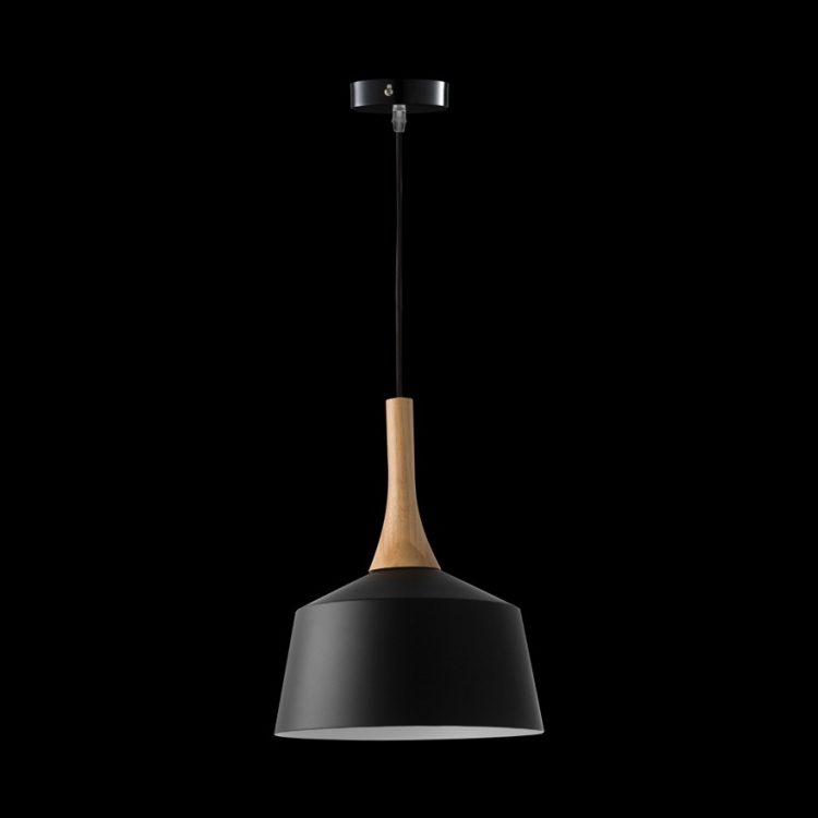 Small metal and wood pendant black E27 compact ceiling light