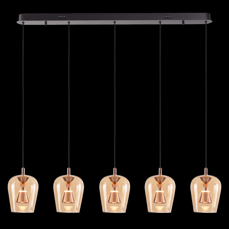 230v 25W LED Golden Wizard Glass Pendants on a Bar