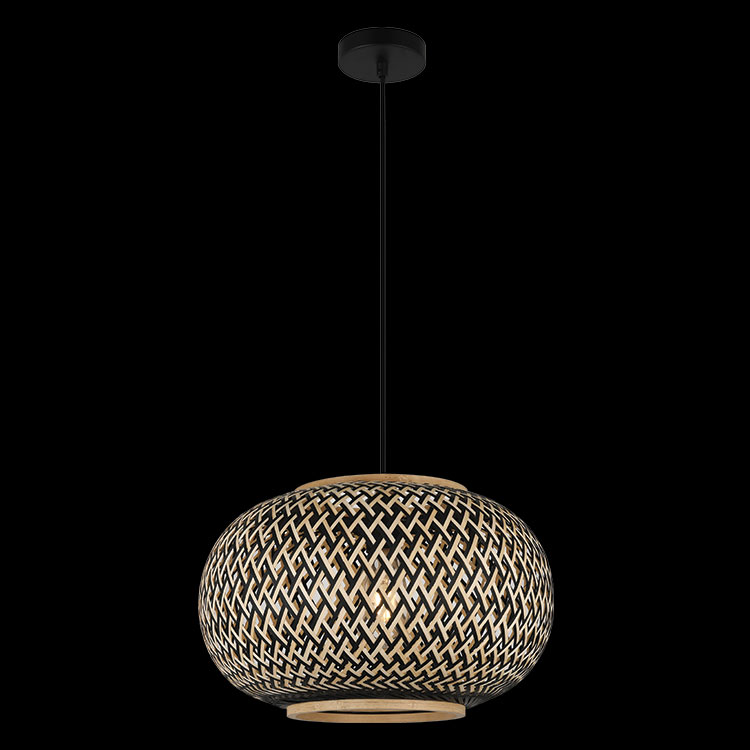 230v E27 Black & Natural Rattan Pendant